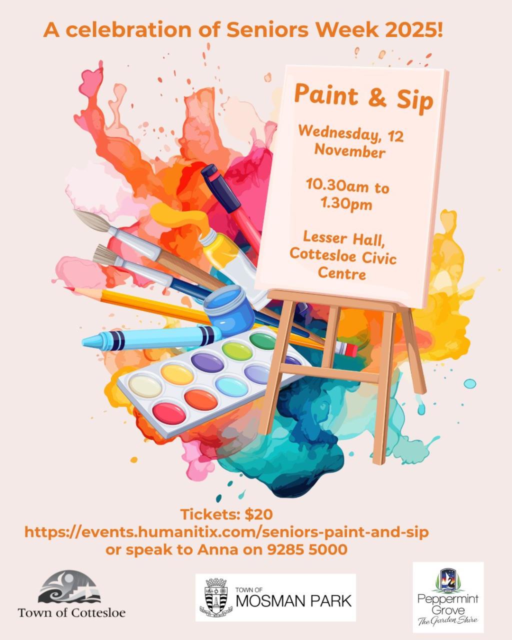 Seniors Week - Paint and Sip art workshop with Kate Allen Art